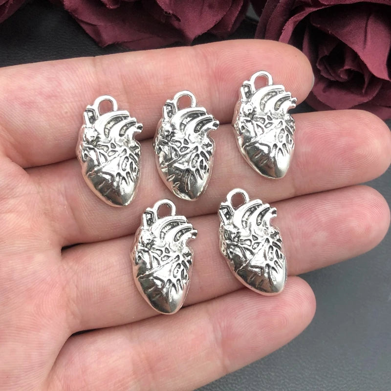 Human Heart Anatomical Charms Set for Jewelry Making - 5pcs Science Pendant