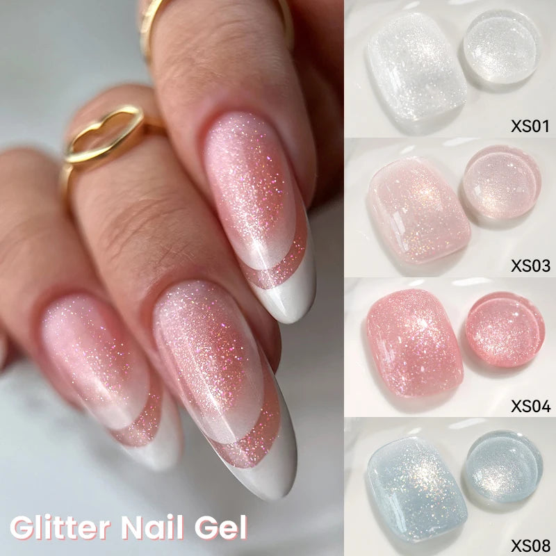 7ml Glitter Nail Gel Polish - Shiny Pearl Shell Sparkling White UV LED Varnish