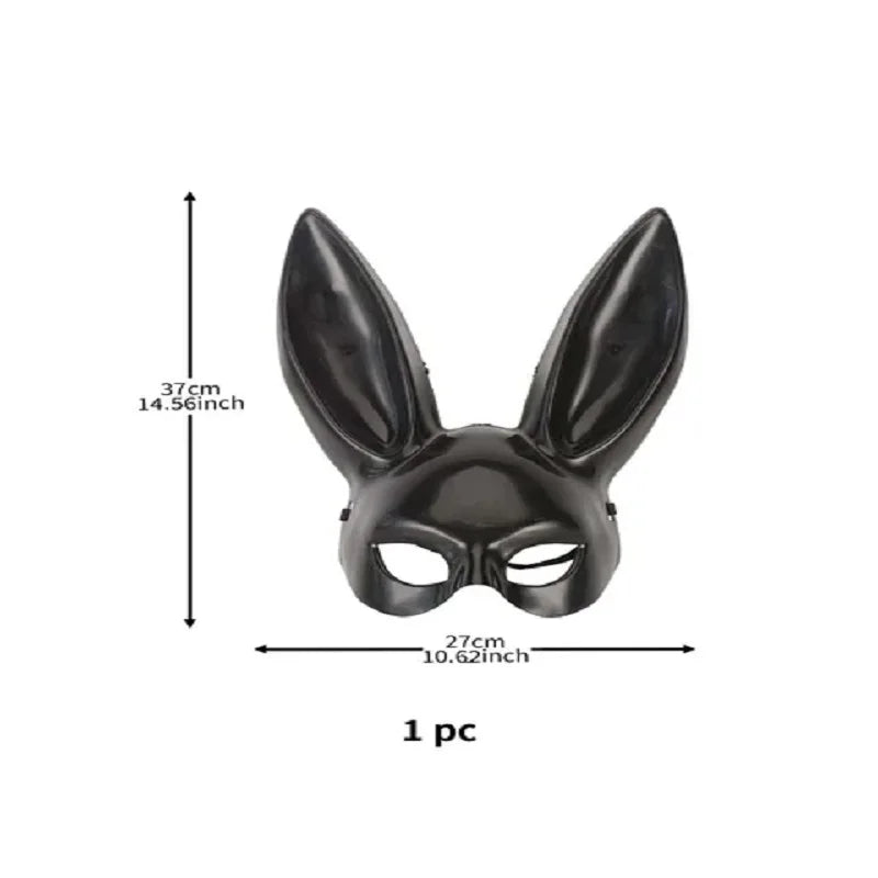 Black White Rabbit Mask for Halloween Party Cosplay Costume Bunny Ears Mask