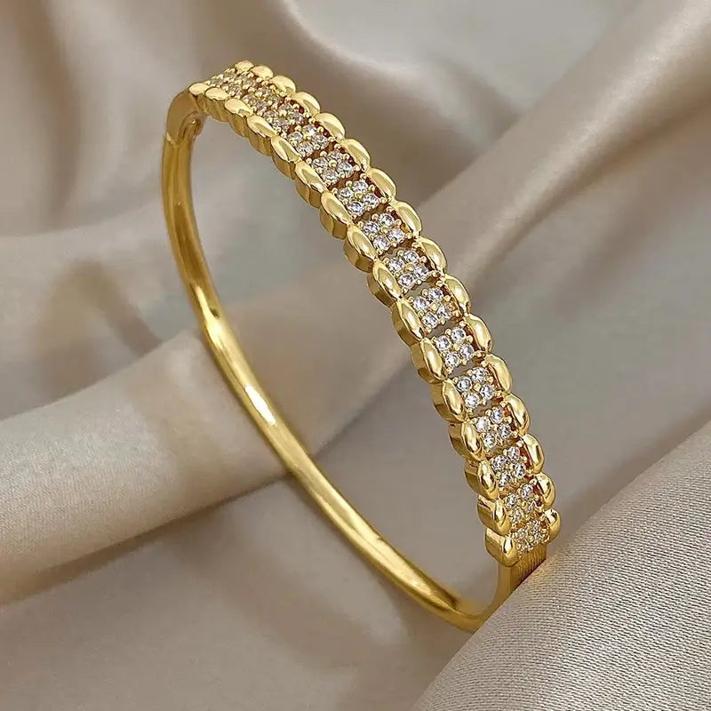 Multilayer Zircon Cuff Bracelet for Women Gold Plated Copper Jewelry