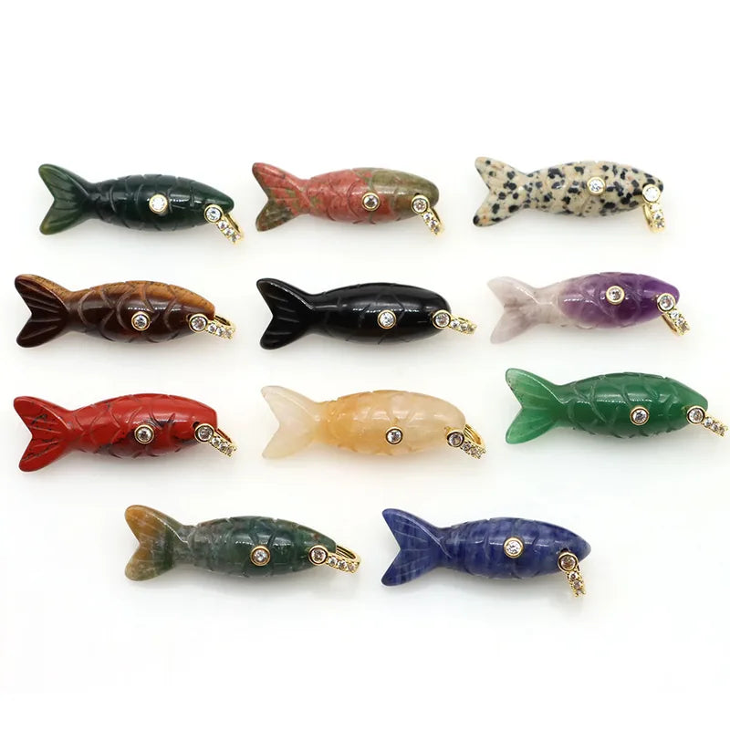 Fish-Shaped Crystal Charms with Zircon for DIY Jewelry Making Natural Stones