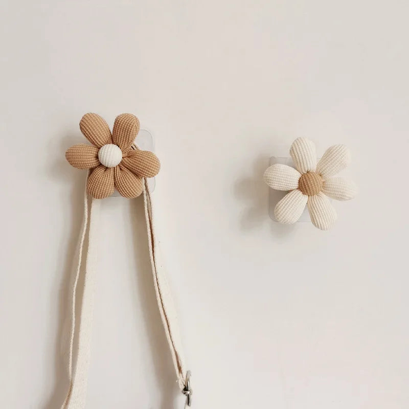 Wooden Wall Hook with Cloth Flower Decoration for Nursery & Kids Room Storage
