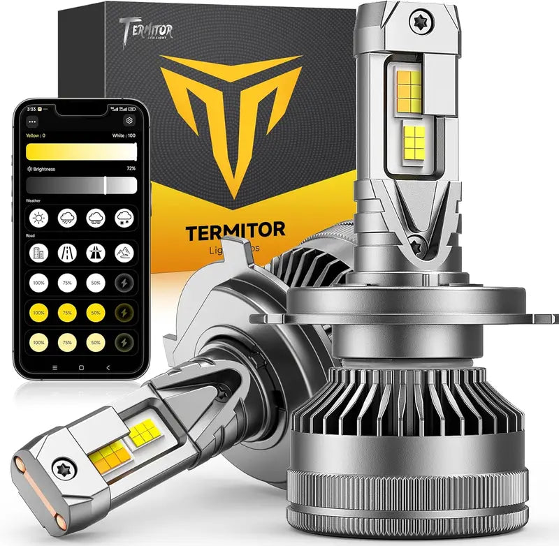 2-Pack H4 Smart LED Headlight Bulbs 90000LM 3000K-6500K App Control Bluetooth
