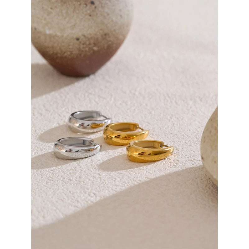 Geometric U-Shape Hoop Earrings - 18K Gold PVD Plated Stainless Steel Jewelry