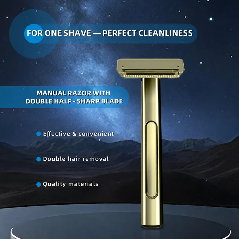 Safety Razor with Double-Edged Half Blades Metal Handle Gift Box Men’s Shaving