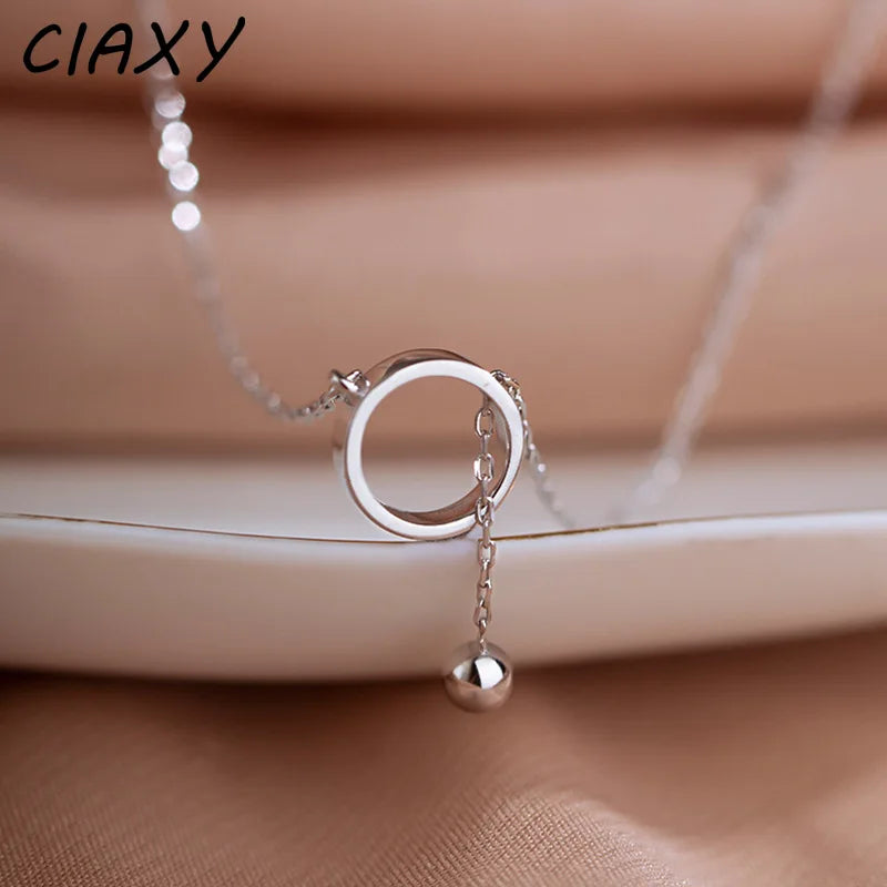 Silver Geometric Beads Circle Pendant Necklace for Women - Tassel Chain Choker Jewelry