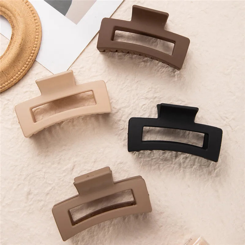 4-Pack Women Hair Claw Clips Solid Color Big Square & Rectangle Hair Accessories