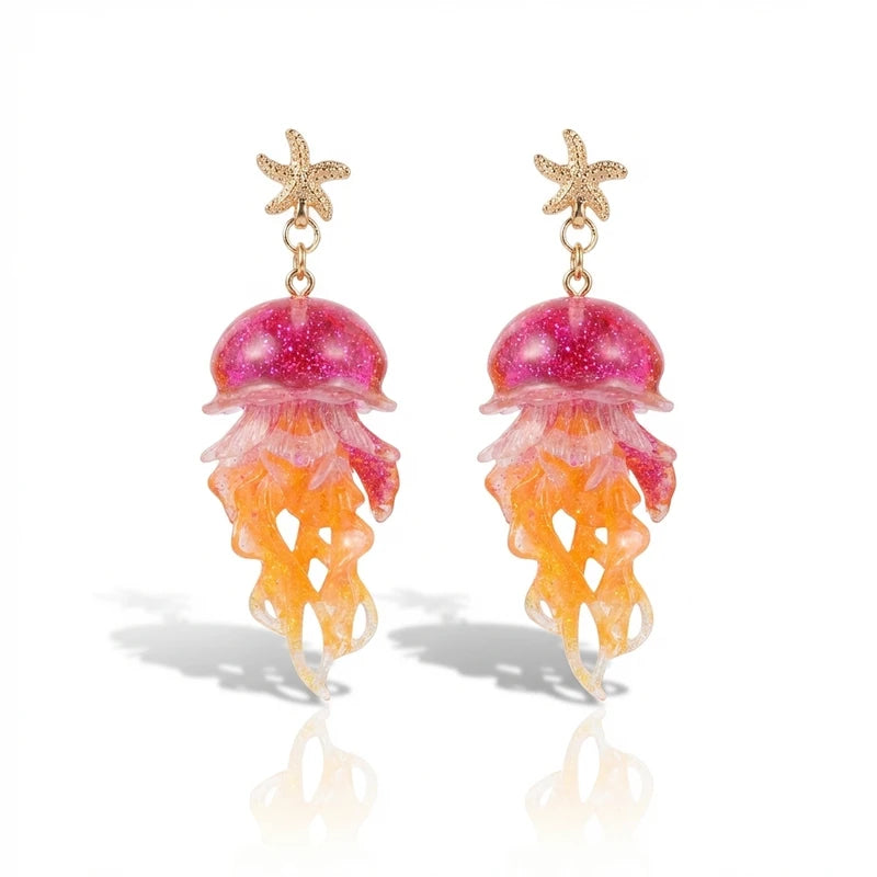 Ocean Starfish Jellyfish Acrylic Earrings for Women - Summer Vacation Style Jewelry