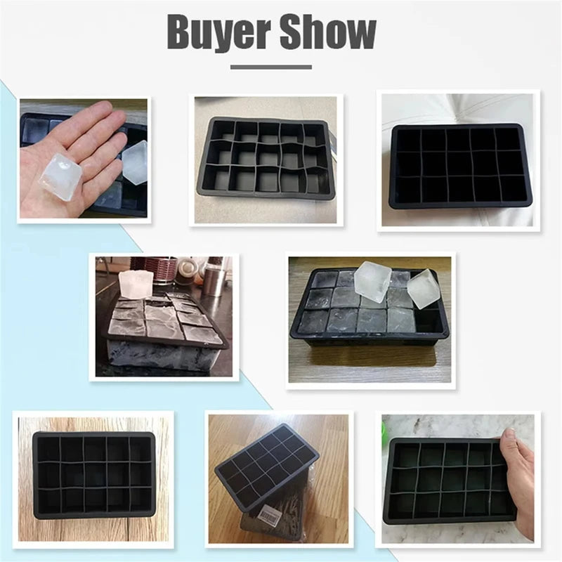 Silicone Ice Cube Tray 15-Grid Square Ice Mold Reusable for Whiskey Cocktails