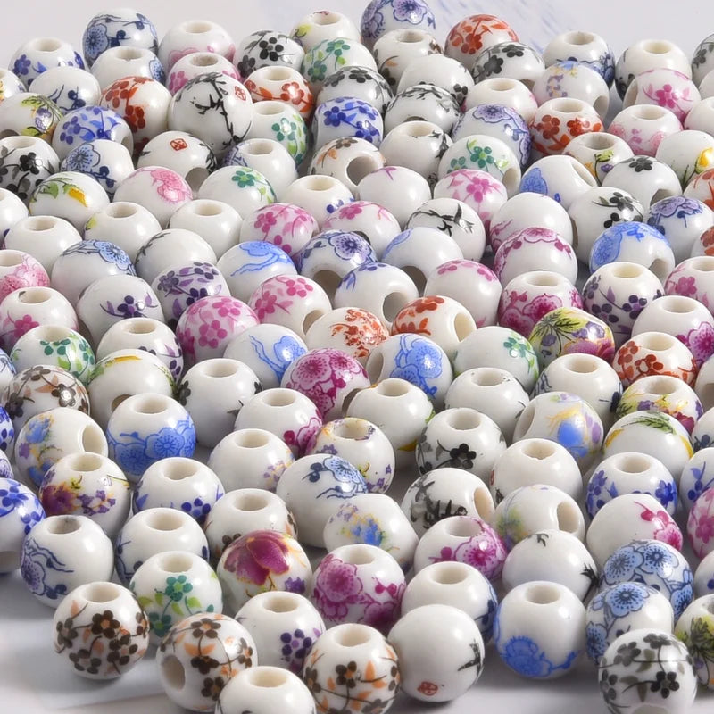 Colorful 8mm Ceramic Flower Beads for Jewelry Making - DIY Spacer Beads Set