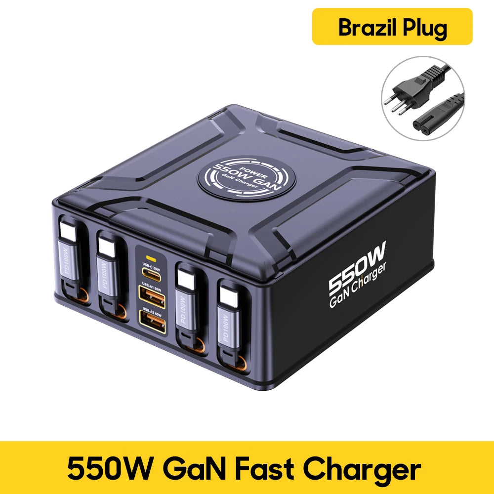 7-in-1 Charging Station with 550W GaN Fast Charger & Retractable USB C Cable