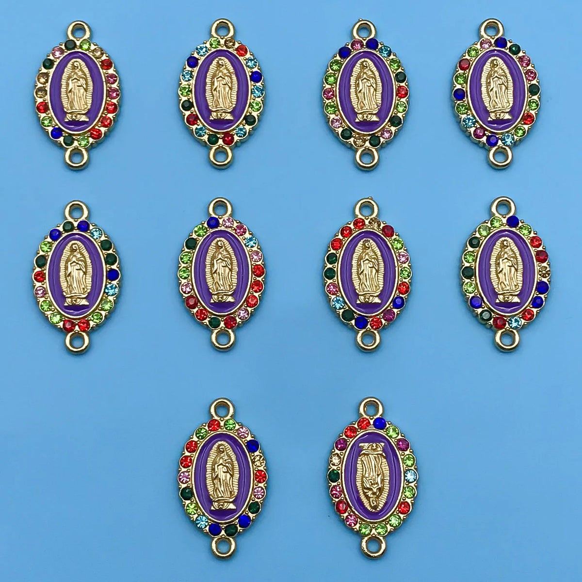 10/12Pcs Rhinestones Enamel Virgin Mary Charms for Jewelry Making Findings & Crafting