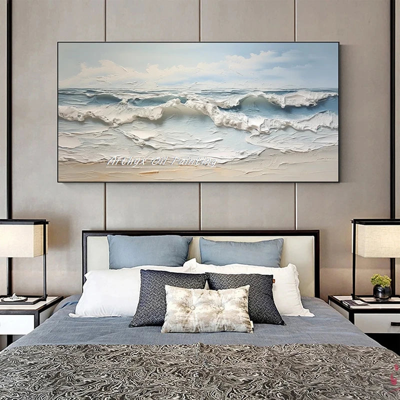 Handpainted 3D Sea Wave Oil Painting on Canvas Modern Abstract Wall Art for Home Decor