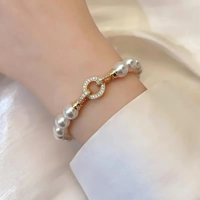 Elegant Micro Set Zircon Pearl Charm Bracelets for Women - Multiple Colors
