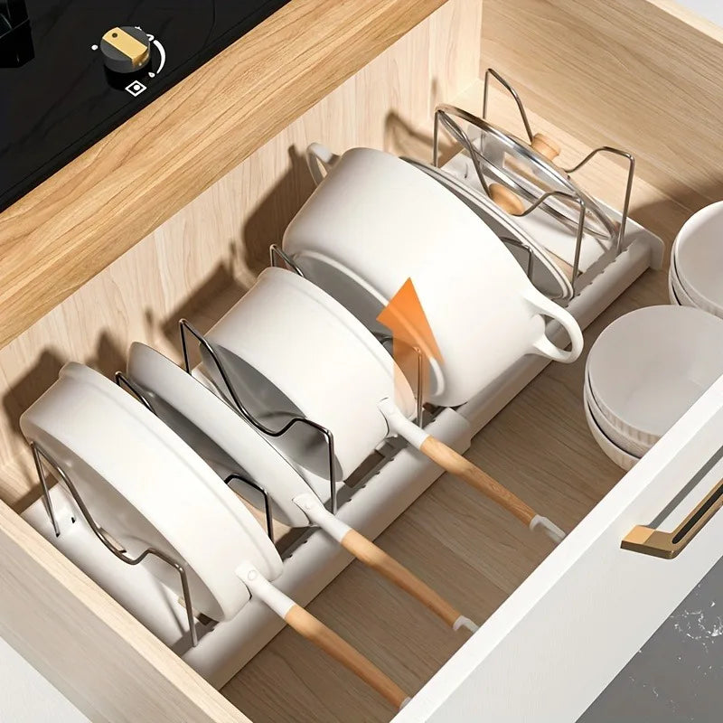 Expandable Kitchen Pot Organizer Rack with Adjustable Divider - Multi-Purpose Storage
