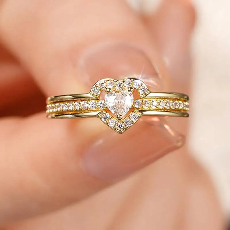 Heart Shaped Women's Ring for Wedding Anniversary Jewelry Gold Silver CZ Trendy Accessories