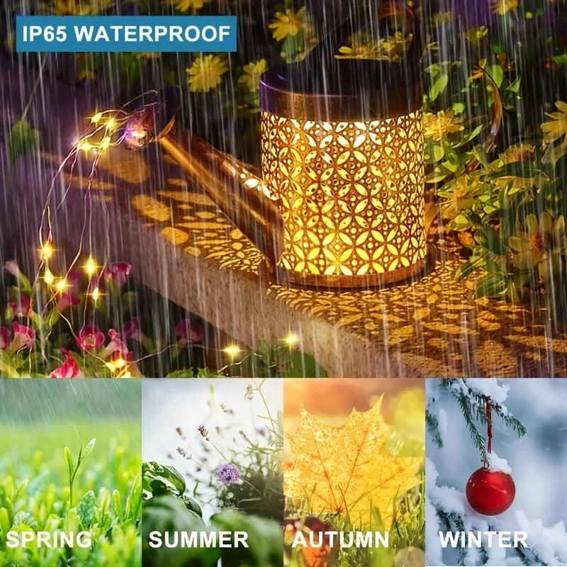 Solar Watering Can Light with Hanging Shepherd Hook Waterproof Garden Decor