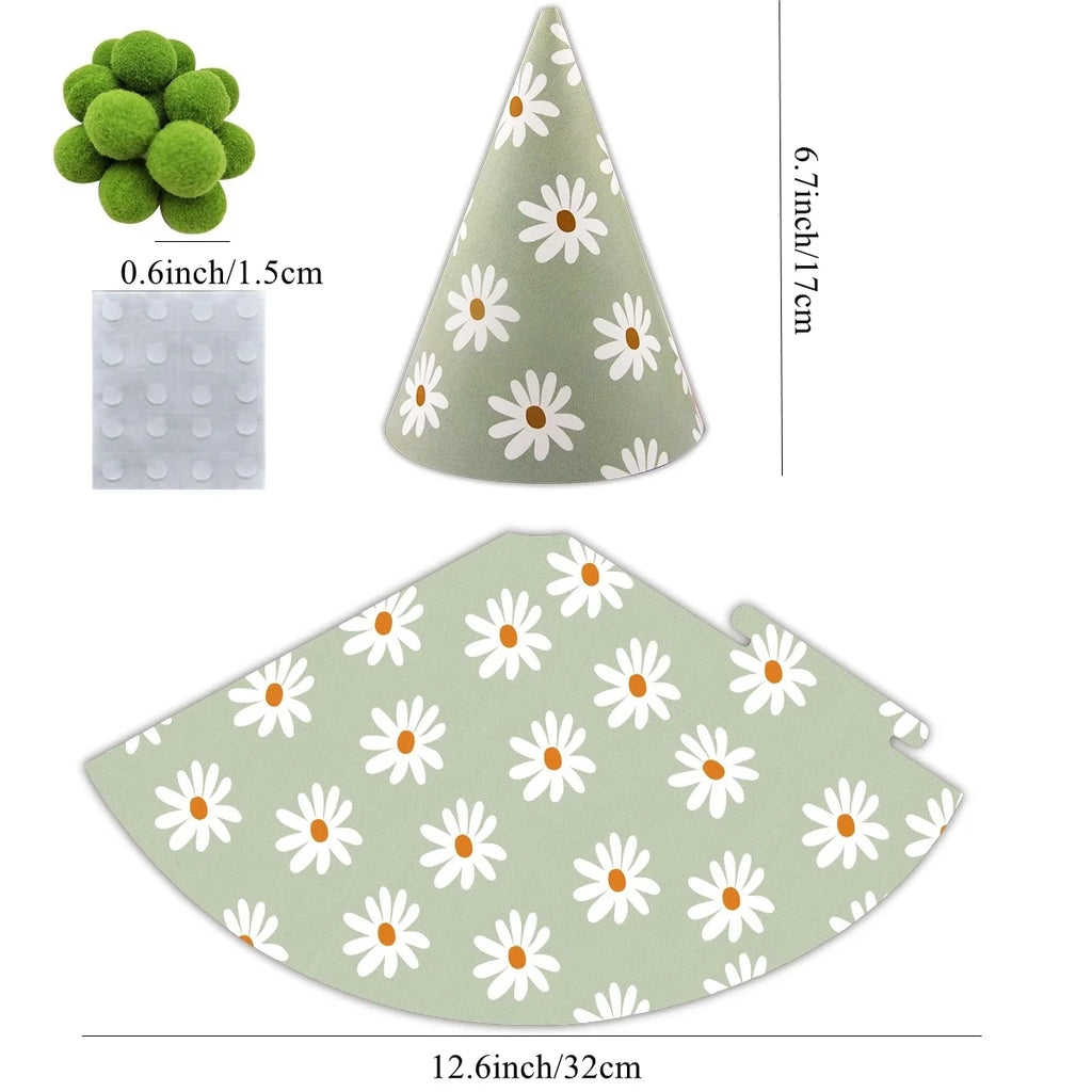 6-Pack Daisy Flower Paper Party Hats for Baby Shower & Birthday Decorations
