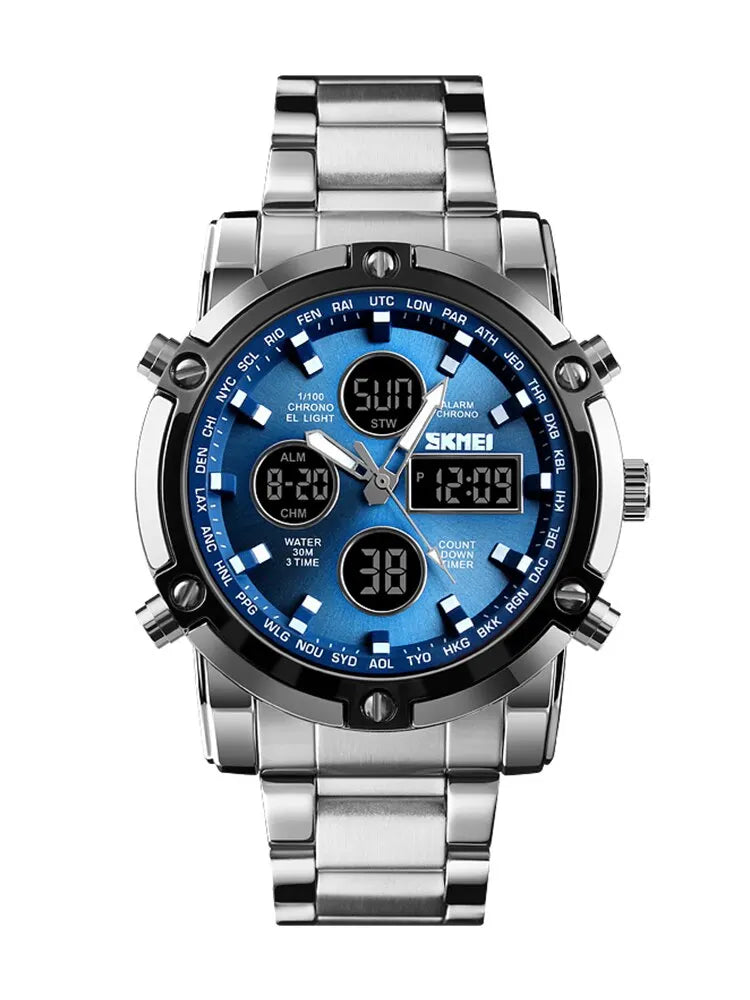 Men's Digital Sport Watch with Full Steel Strap and Countdown Timer