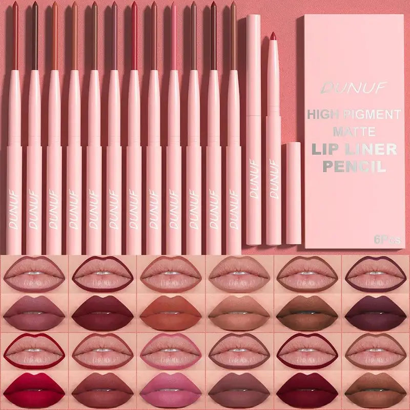 Matte Lip Liner Set - Waterproof Long Lasting Lip Pencil Kit with 6 Colors