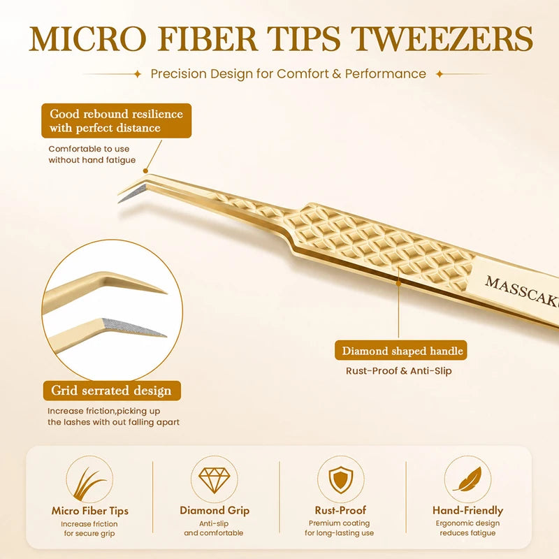 Eyelash Extension Tweezers Fiber Tip Gold Stainless Steel Lash Pickup Tool