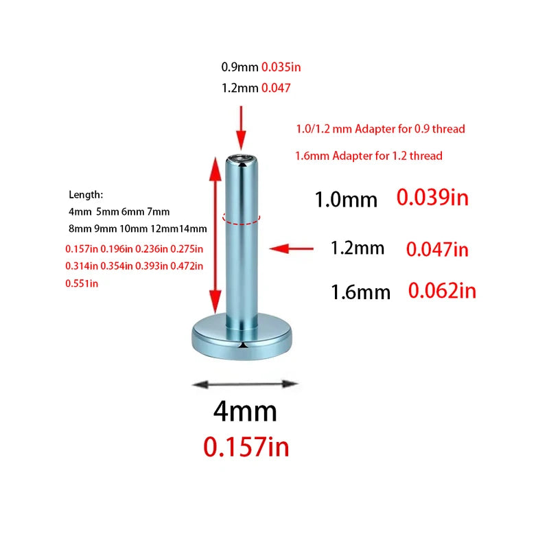 Labret Rod Internal Thread Titanium Nose & Tragus Piercing Jewelry 16G-14G