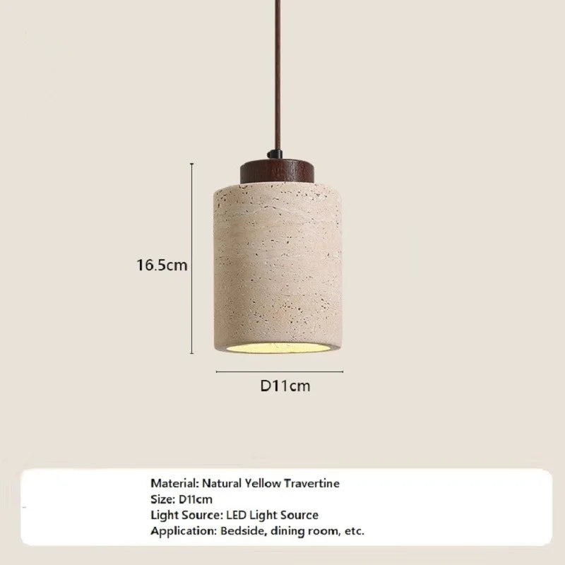 Japanese Style Stone Pendant Light with Travertine Suspension Ceiling LED Hanging Lamp