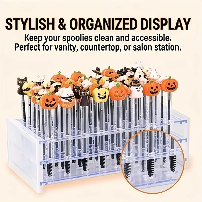 Halloween Eyelash Spoolie Brush Set with Organizer 51 Pieces - Safe & Bulk Makeup Tools