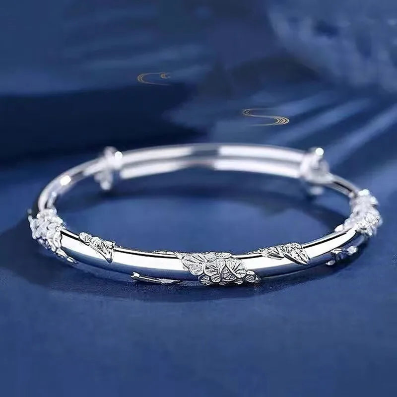 Sterling Silver Flower Bracelets for Women - Adjustable Wedding Jewelry
