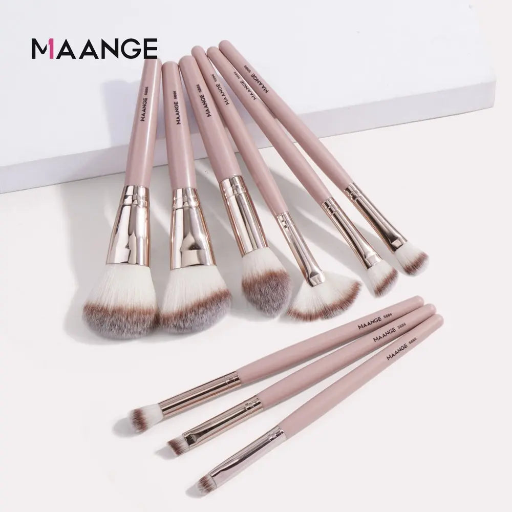 9-Piece Makeup Brush Set for Foundation, Eyeshadow, Highlighter & Blending - Soft Bristles