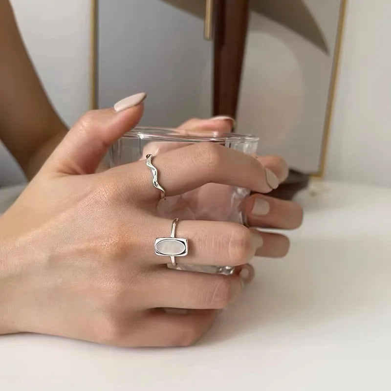 Sterling Silver Geometric Double Line Ring for Women - Adjustable Bohemian Vintage Jewelry