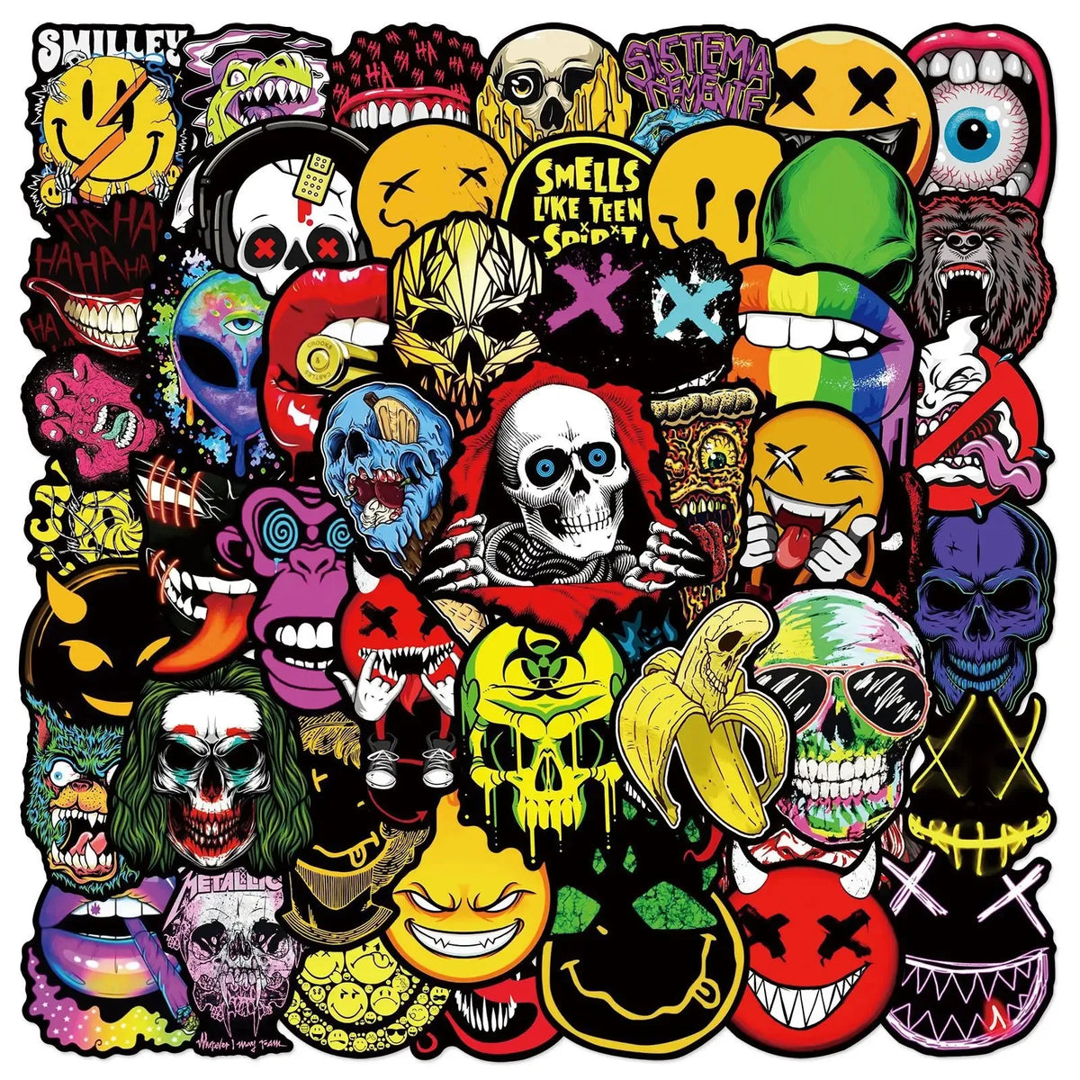 Halloween Horror Face Graffiti Stickers for Scooters, Helmets & Cars - Waterproof 50 Pack