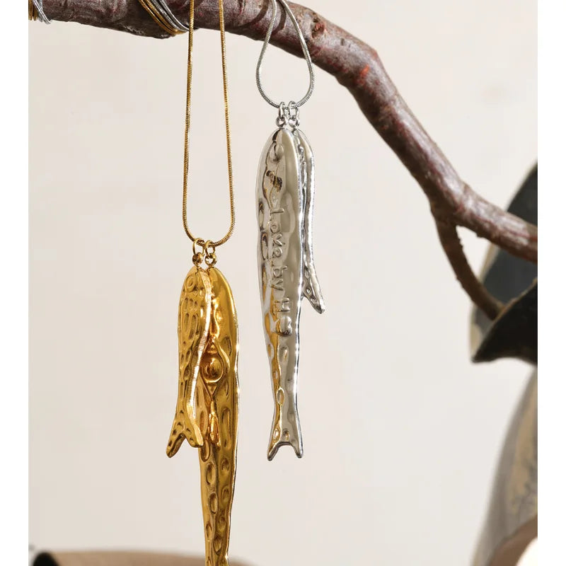 Ocean Series Fish Pendant Necklace 80cm Stainless Steel Waterproof Jewelry