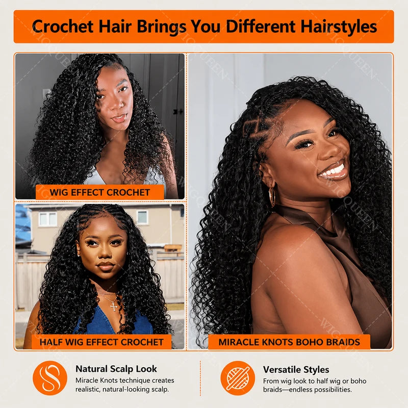 Kinky Curly Crochet Hair Extensions Pre-Looped Human Hair Knotless Boho Style
