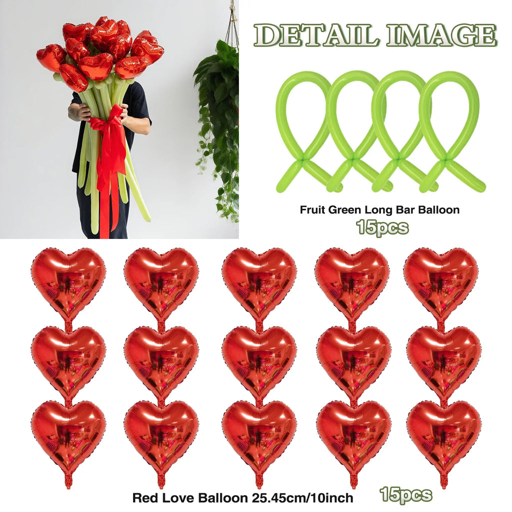 Balloon Bouquet Set for Celebrations - Red & Green Latex DIY Party Decor