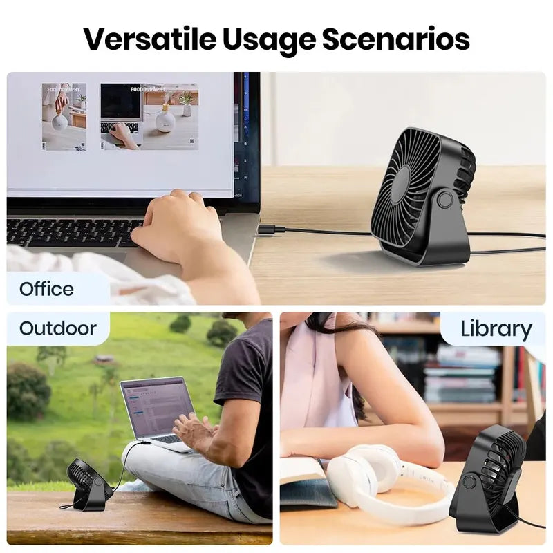 Mini Portable USB Fan 4 Inch Quiet Desk & Standing Fan with 3 Speeds for Camping and Home