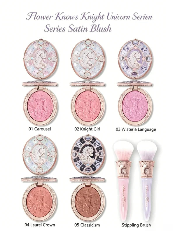 Unicorn Series Embossed Blush Face Makeup Palette with Free Brush - Random Color
