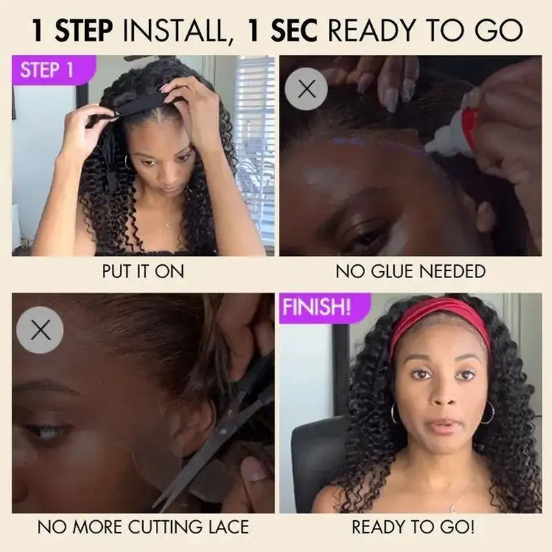 Deep Water Wave Human Hair Wig - No Lace, No Glue, Beginner Friendly Curly Wig