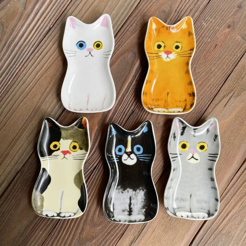 Cute Cat Face Ceramic Sauce Dish Small Tableware for Kitchen Home