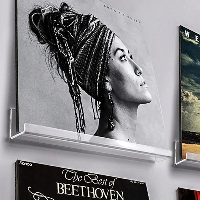 Acrylic Record Display Shelf Set - Wall Mount Vinyl Album Storage Racks - Clear 2pcs
