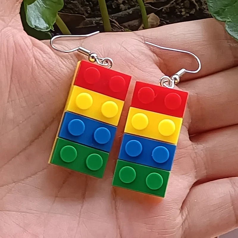 Colorful Building Blocks Earrings for Women Rainbow Drop Dangle Jewelry Gift