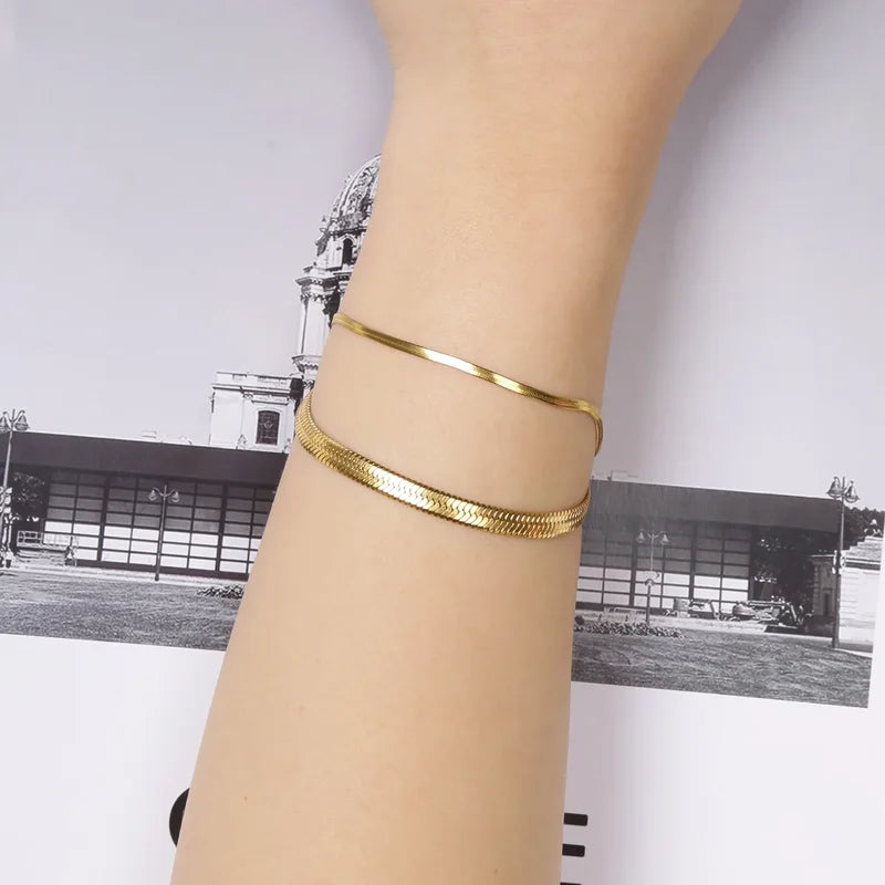 Stainless Steel Snake Chain Bracelet for Women Men Gold Color Jewelry Gift