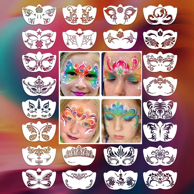 8pcs Face Skeleton Painting Stencil Mask Set for Kids DIY Costume & Party Makeup