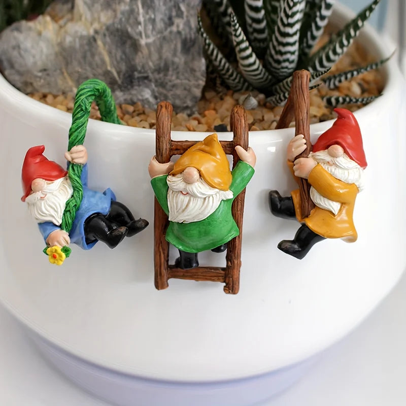 Mini Gnome Climbing Statues Set for Garden & Home Decor - Resin Fairy Figurines