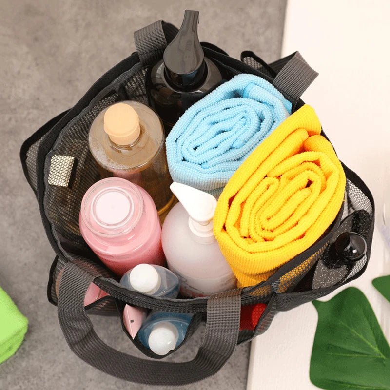 Large Capacity Waterproof Mesh Shower & Beach Bag with 8 Pockets - Travel Organizer
