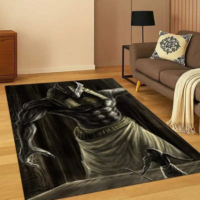 Egyptian Anubis Pharaoh Cartoon Area Rug - Non-Slip Home Decor Carpet