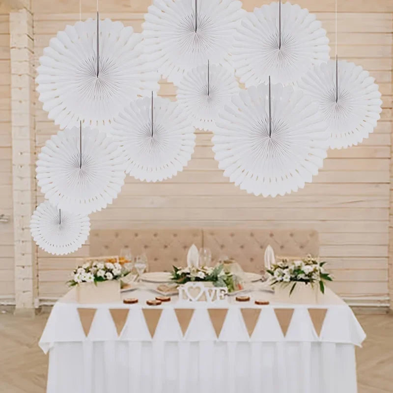 3PCS White Hollow Out Paper Fan Decorations for Party Wedding Wall Hanging Event Decor