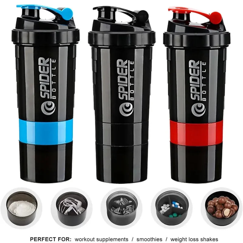 Large Capacity 3-Layer Shaker Protein Bottle for Powder & Drink Mixing