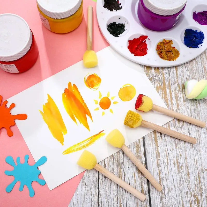 Kids Painting Sponges Brush Set - 20pcs Round DIY Craft Tools with Wood Handles