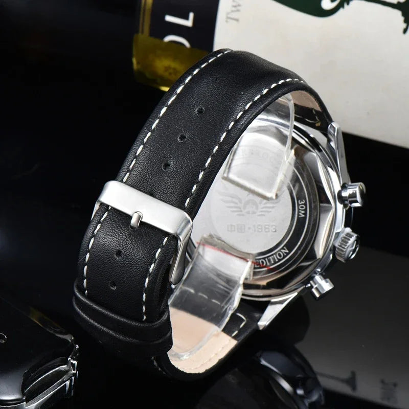42mm Aviation Chronograph Quartz Military Watch for Men Waterproof Canvas